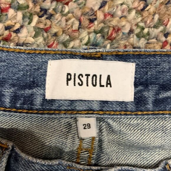 Pistola Presley Blue Med Wash High Rise Button Fly Distressed Loose Fit Jeans 29 - Picture 12 of 16